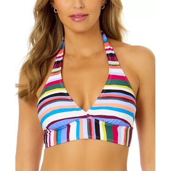 Anne Cole Marilyn Striped Halter Bikini Top Size Large - Picture 1 of 10
